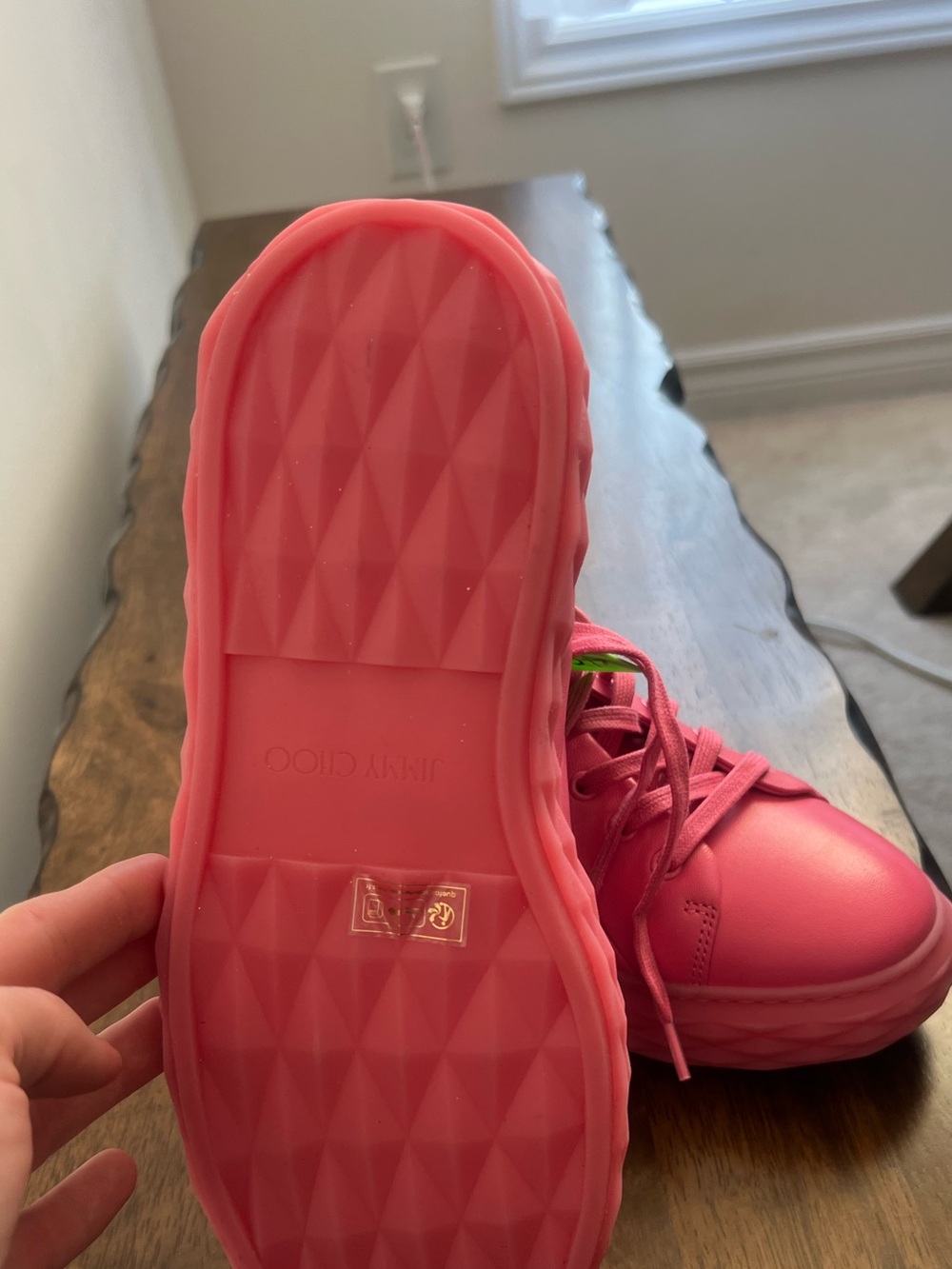 Jimmy Choo Coral Pink Platform Sneakers - Picture 7 of 9